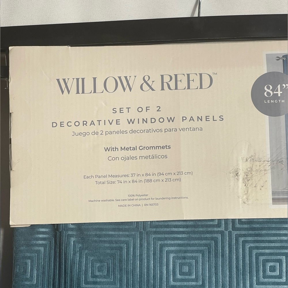 Willow & Reed Set of 2 Blue Geometric Window Panels 37x84 Metal Grommets New - Picture 2 of 5